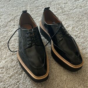 Zara black patent leather platform loafers